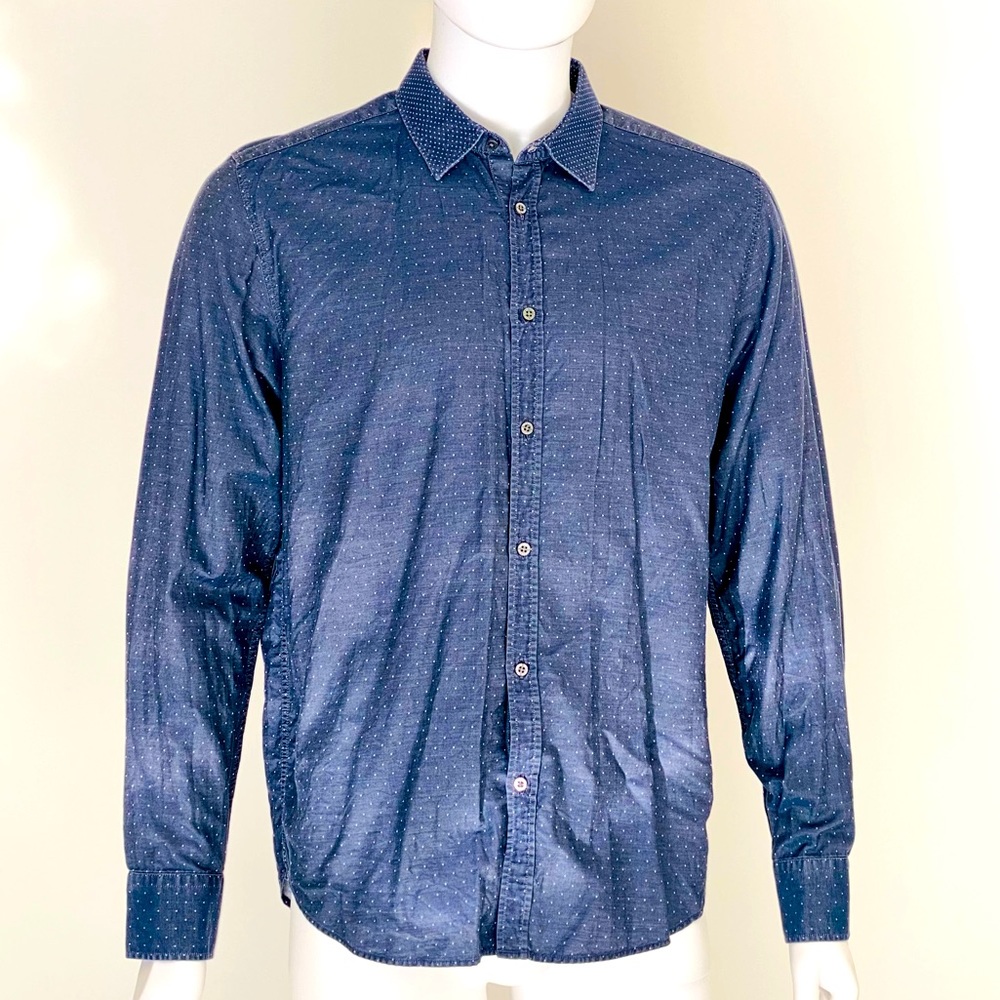 Ted Baker London Men ButtonUp Shirt Size 16.5 Gray White Dots Casual/Night out
